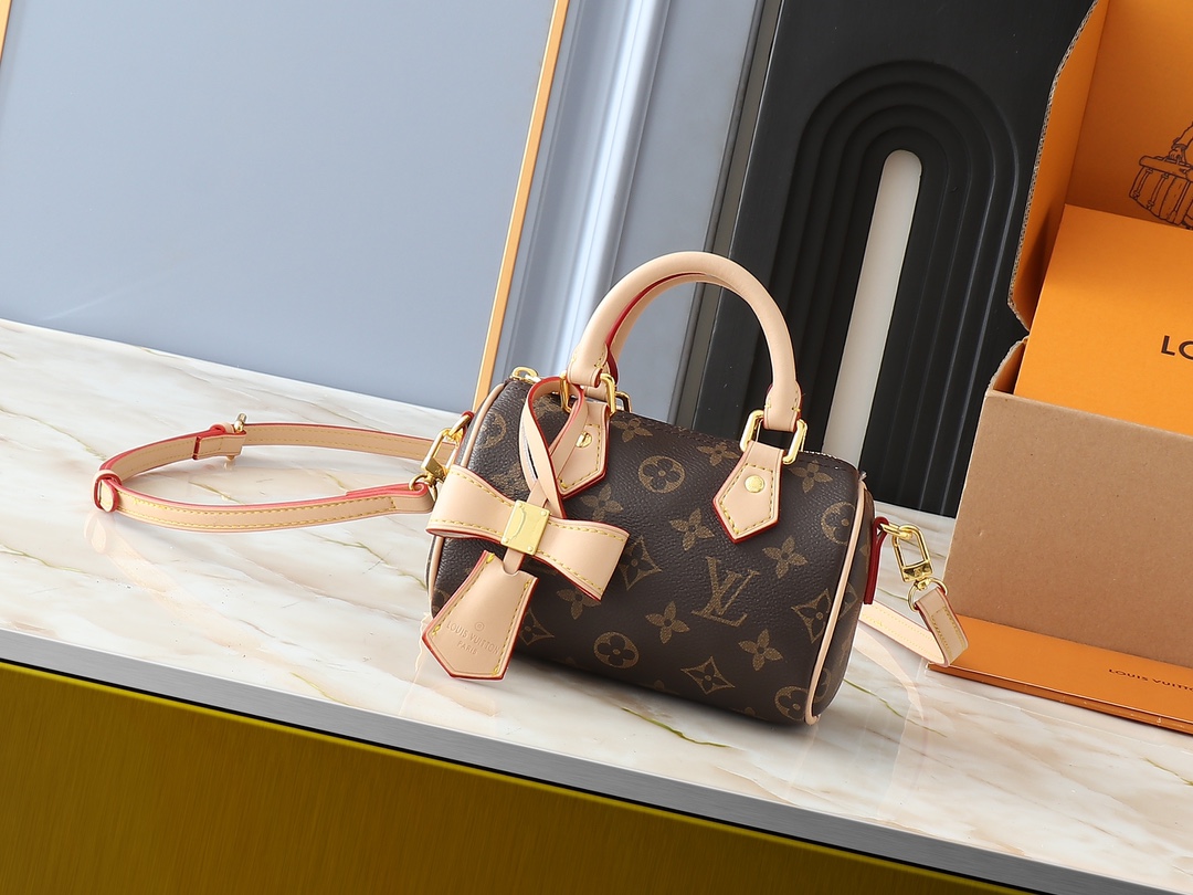 LV Nano Speedy Handbag Monogram Canvas Model M13805 Adjustable Strap